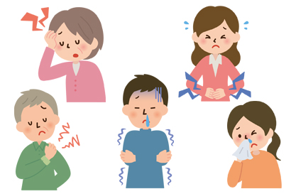頭痛、風邪、胃腸の病気、下痢・便秘、冷え性、耳鼻科の病気のイラスト画像