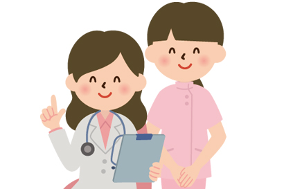 鍼治療の研究に取り組んでいる医師と患者のイラスト画像